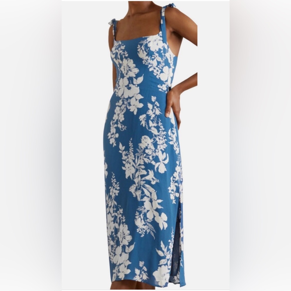 Reformation Besse Womens Sleeveless Floral Midi Summer Dress in Cyanotype